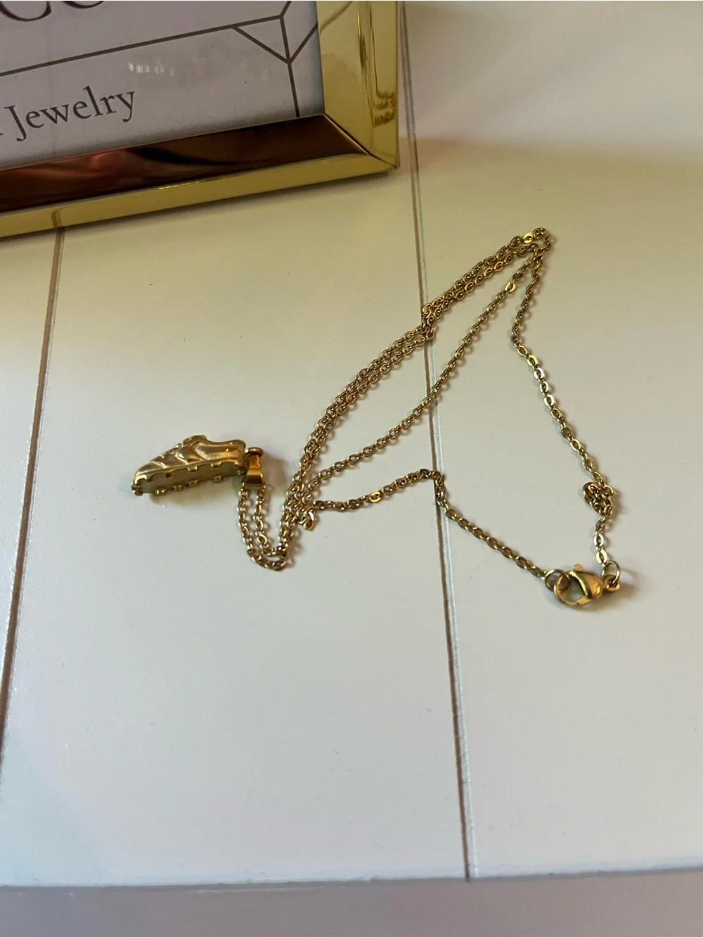 Gold  stainless steel Soccer Sneaker Pendant Necklace